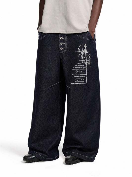 Ornamental Cross Graphic Baggy Jeans model image