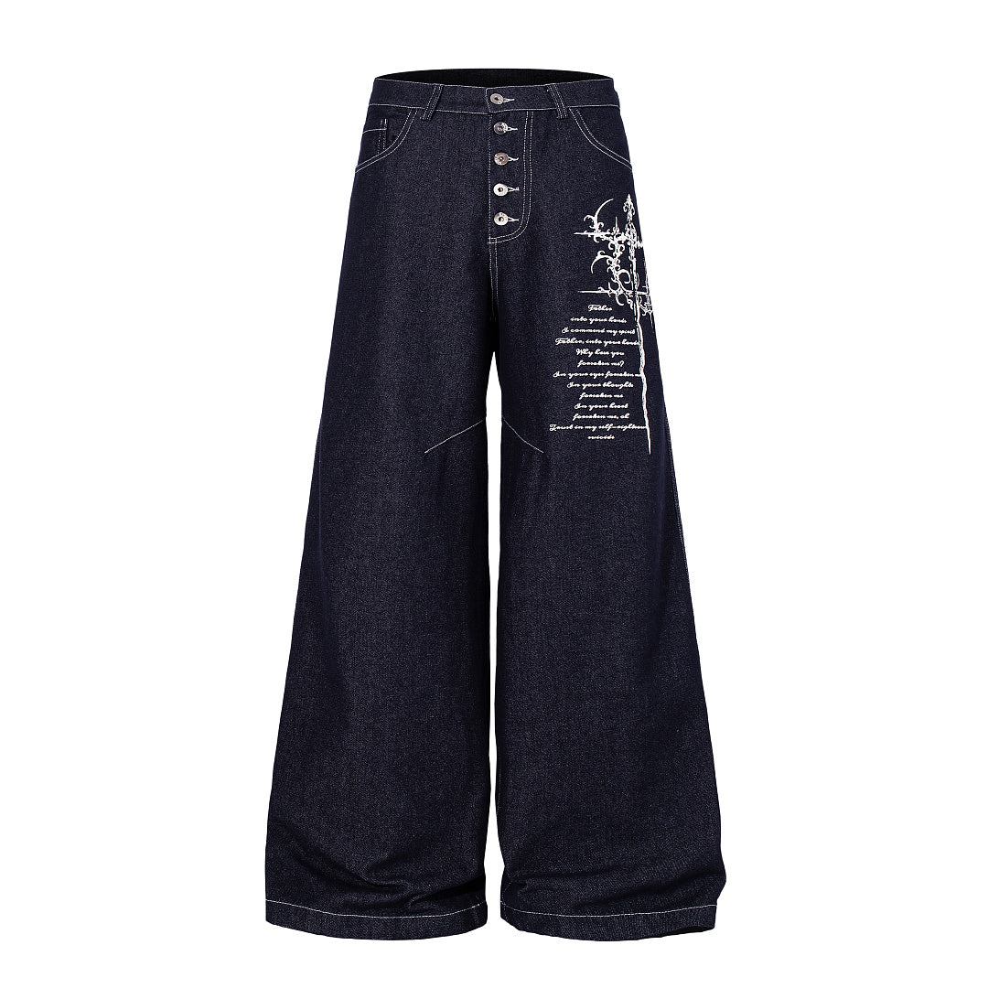 Ornamental Cross Graphic Baggy Jeans Black product image