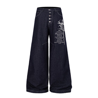 Ornamental Cross Graphic Baggy Jeans Black product image