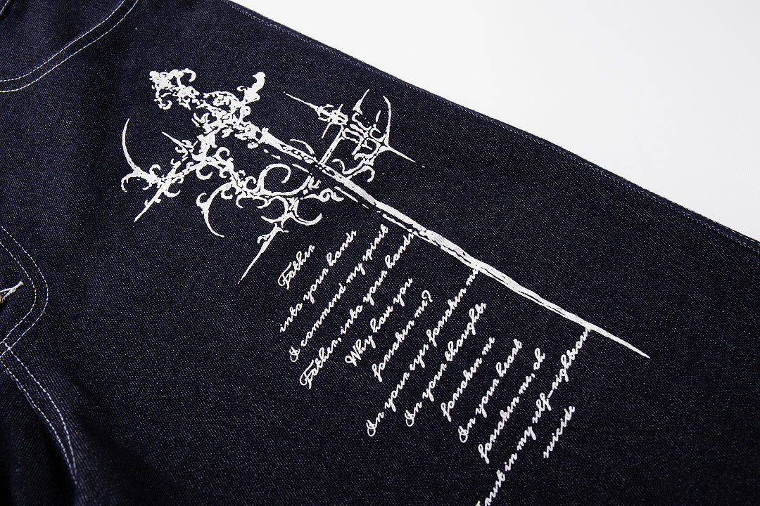 Ornamental Cross Graphic Baggy Jeans detail image 4