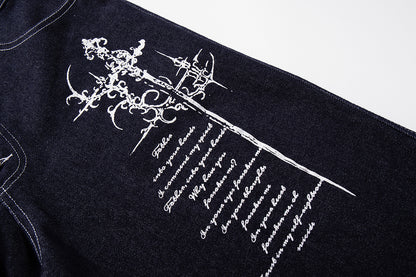 Ornamental Cross Graphic Baggy Jeans detail image 4