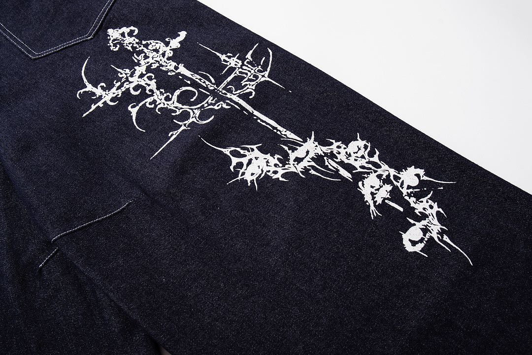 Ornamental Cross Graphic Baggy Jeans detail image 6