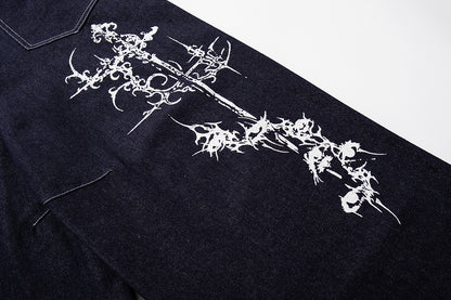 Ornamental Cross Graphic Baggy Jeans detail image 6