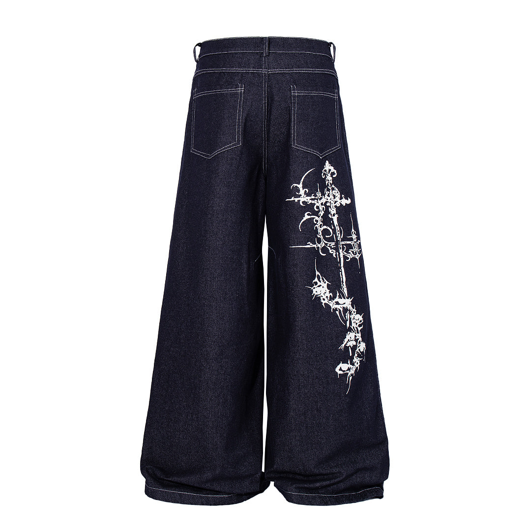 Ornamental Cross Graphic Baggy Jeans detail image 7