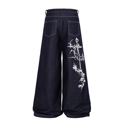 Ornamental Cross Graphic Baggy Jeans detail image 7
