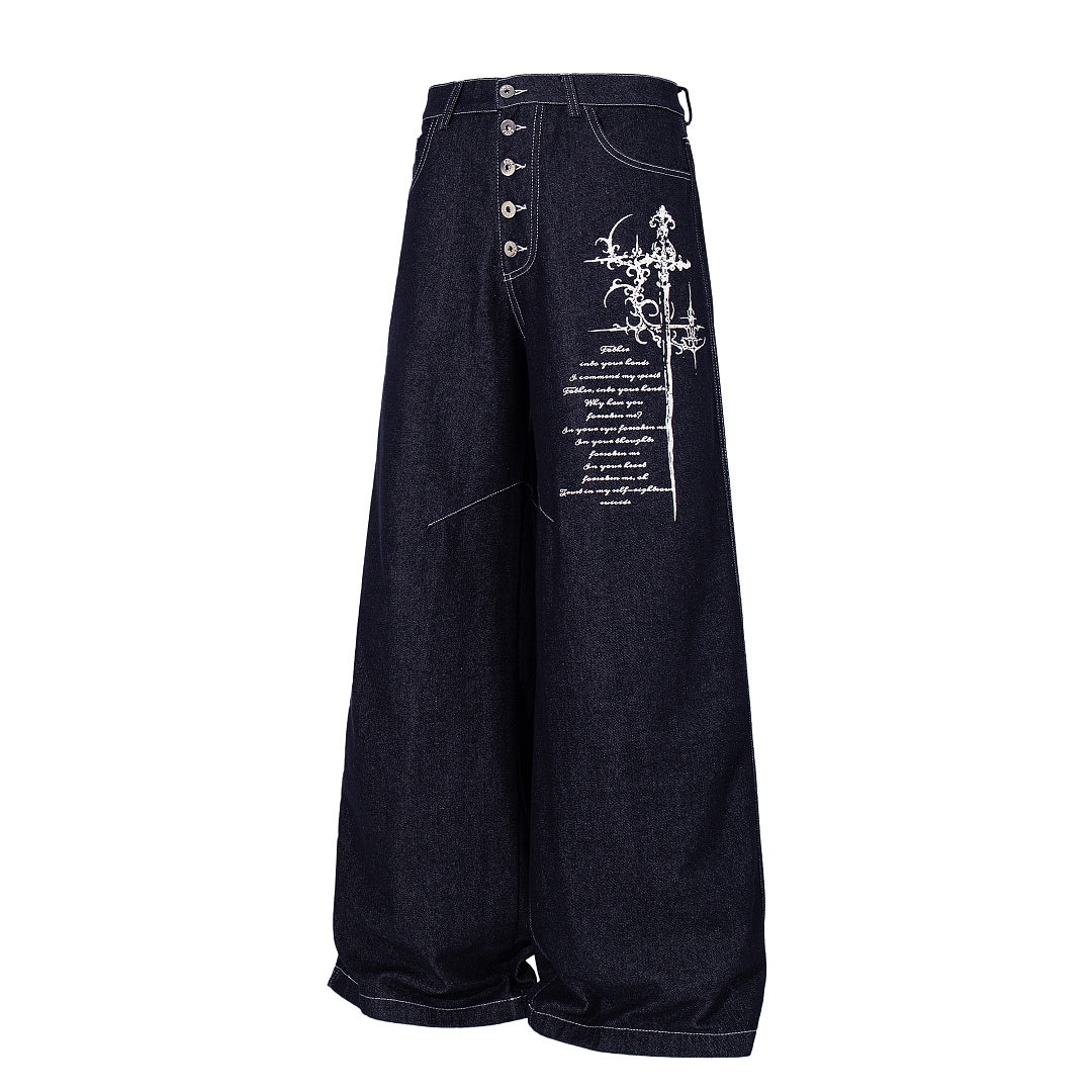 Ornamental Cross Graphic Baggy Jeans detail image 8