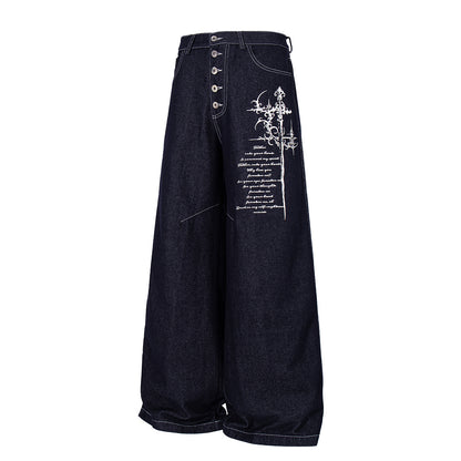 Ornamental Cross Graphic Baggy Jeans detail image 8