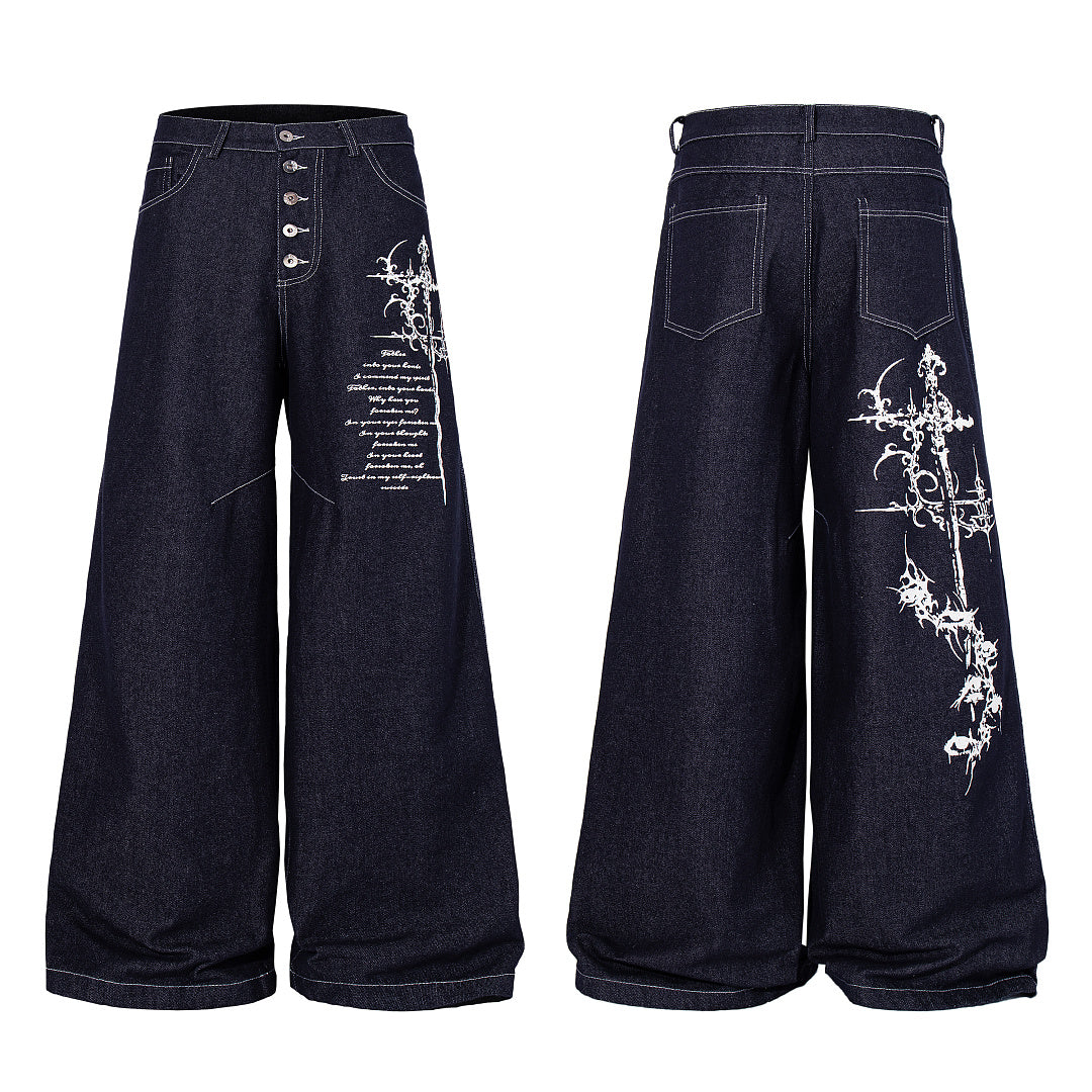Ornamental Cross Graphic Baggy Jeans detail image 9