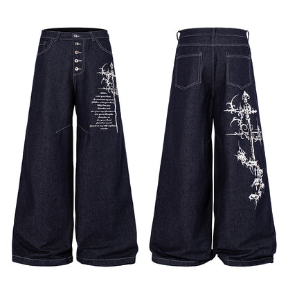 Ornamental Cross Graphic Baggy Jeans detail image 9