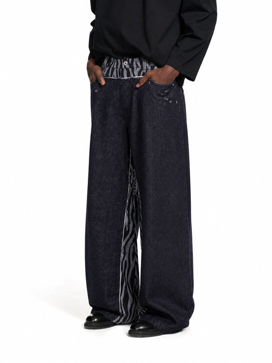 Zebra Double Waist Baggy Jeans model image