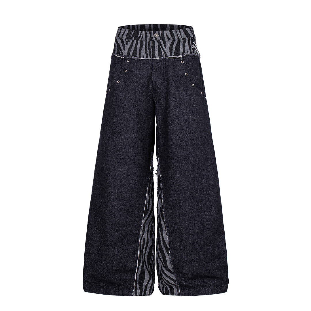 Zebra Double Waist Baggy Jeans Denim product image