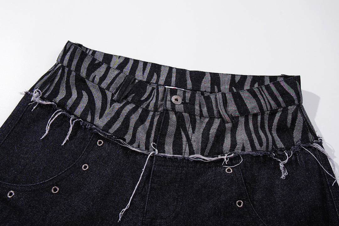 Zebra Double Waist Baggy Jeans detail image 3