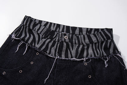 Zebra Double Waist Baggy Jeans detail image 3
