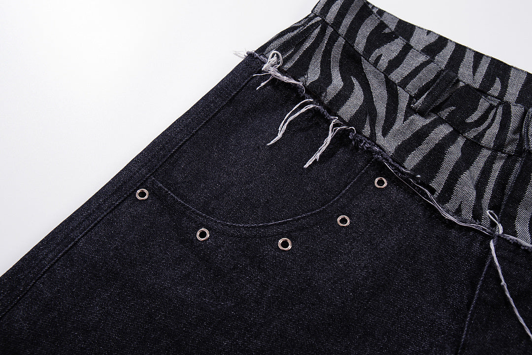 Zebra Double Waist Baggy Jeans detail image 4