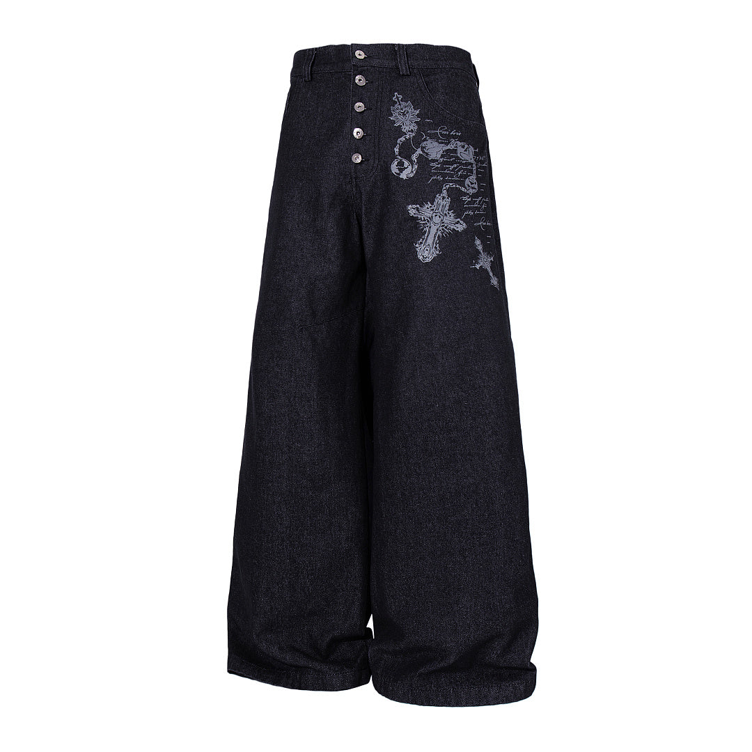 Ornamental Cross Embroidered Baggy Jeans detail image 3