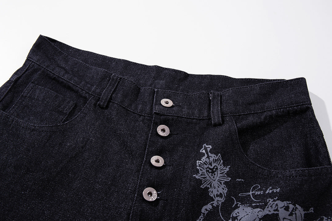 Ornamental Cross Embroidered Baggy Jeans detail image 4