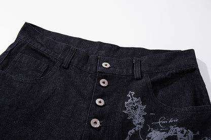 Ornamental Cross Embroidered Baggy Jeans detail image 4