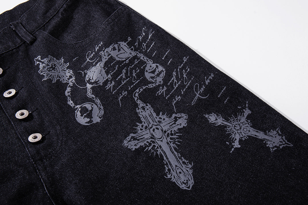 Ornamental Cross Embroidered Baggy Jeans detail image 5