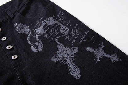 Ornamental Cross Embroidered Baggy Jeans detail image 5