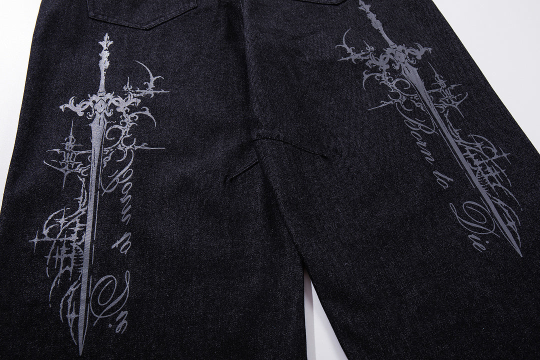 Ornamental Cross Embroidered Baggy Jeans detail image 7