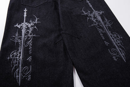 Ornamental Cross Embroidered Baggy Jeans detail image 7