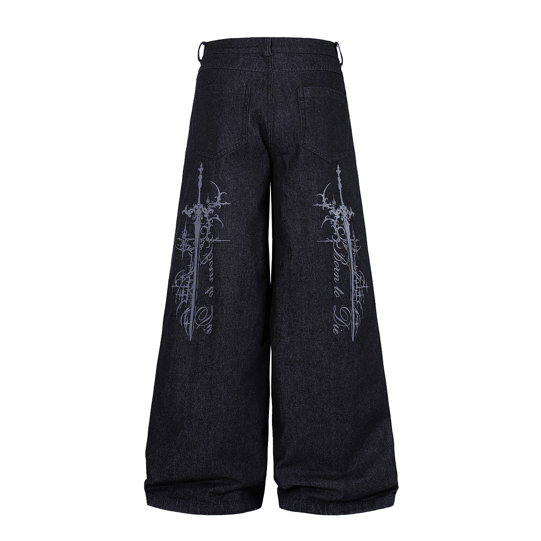 Ornamental Cross Embroidered Baggy Jeans detail image 8