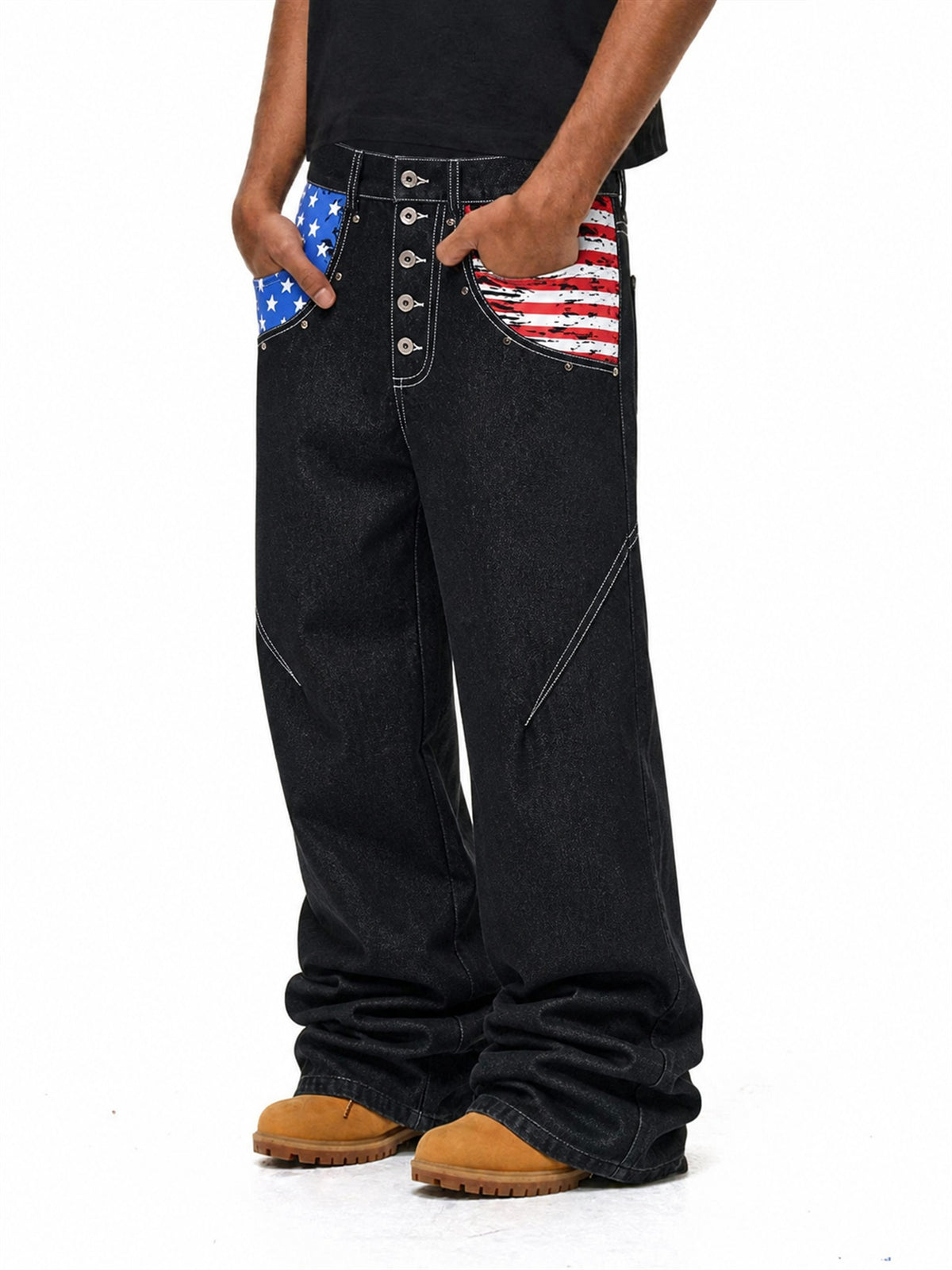 Flag Pocket Baggy Jeans model image
