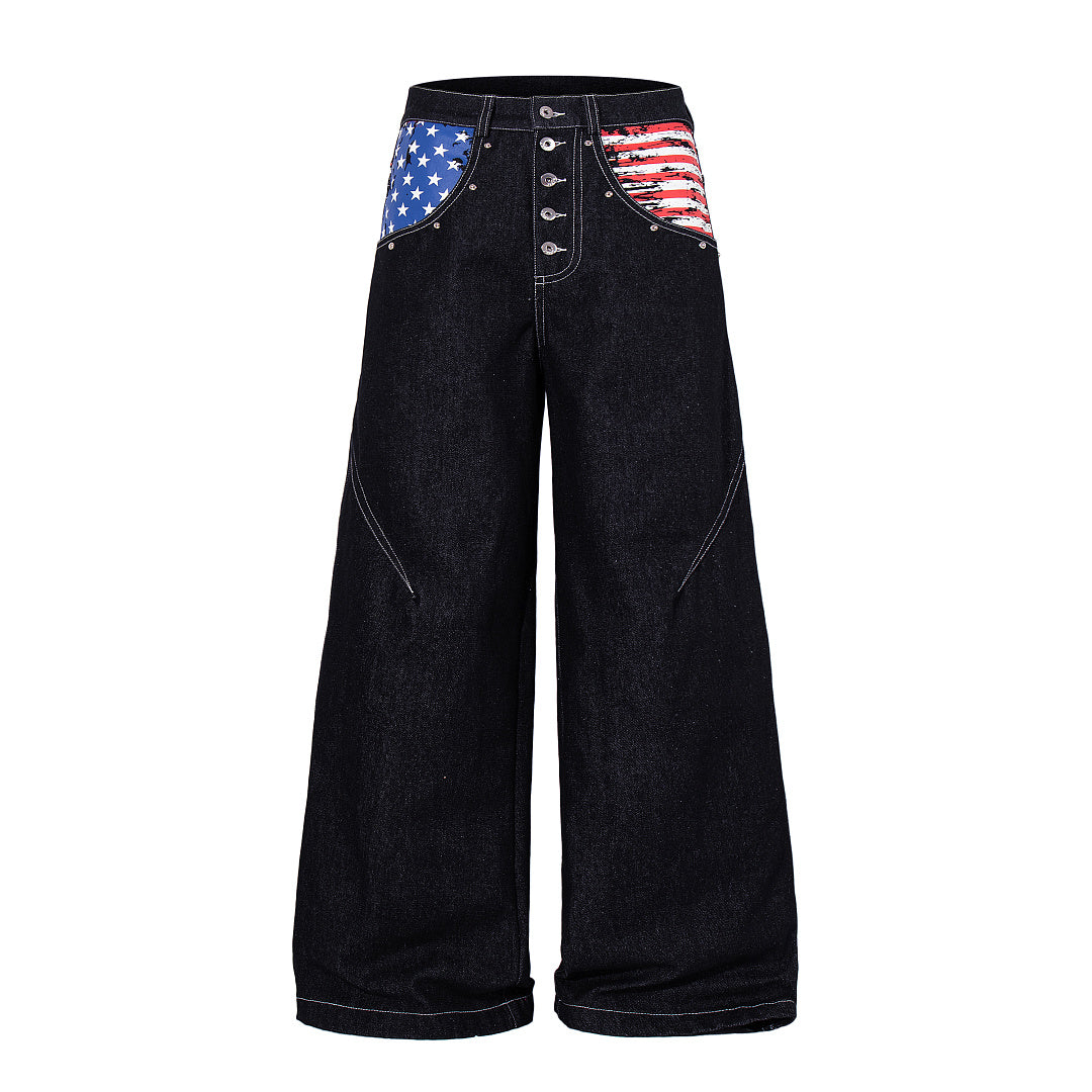 Flag Pocket Baggy Jeans Black product image