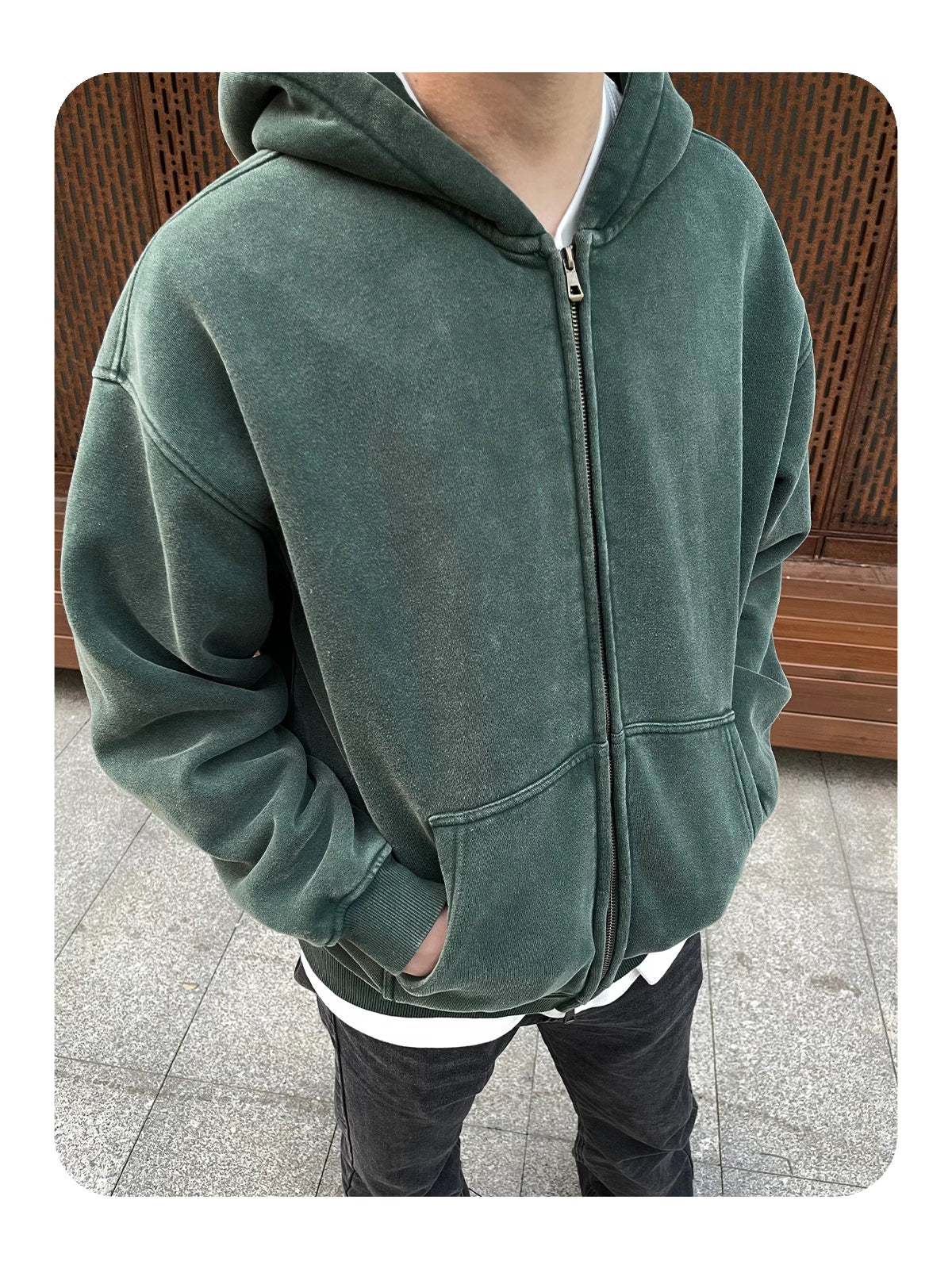 Retro Essence | Washed Oversized Zip-Up Hoodie