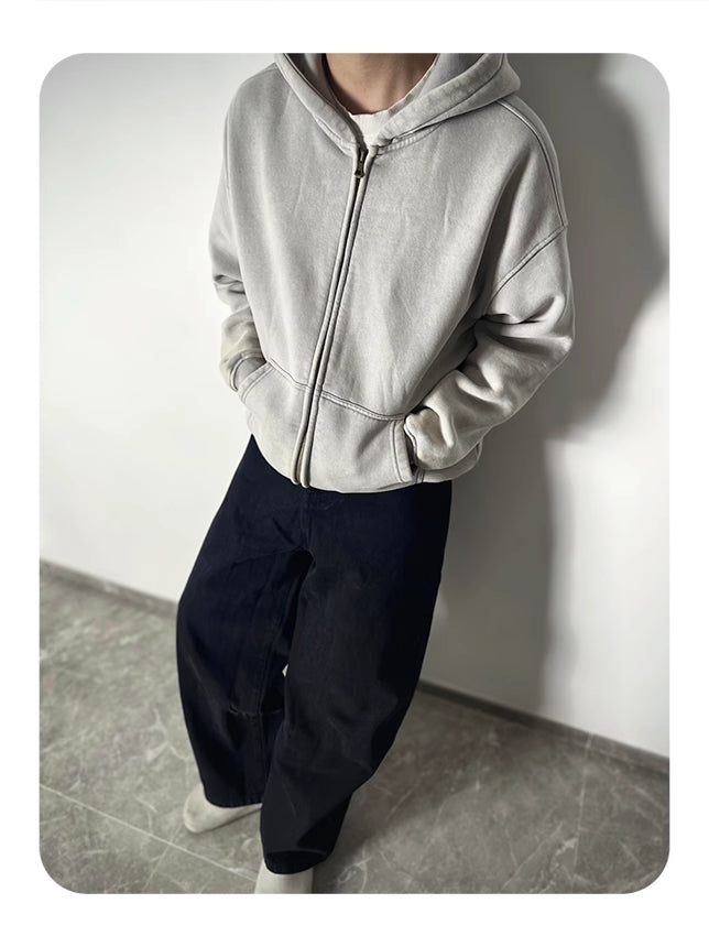 Retro Essence | Washed Oversized Zip-Up Hoodie