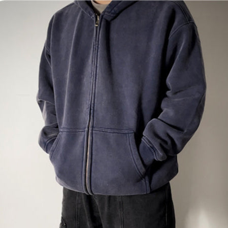 Retro Essence | Washed Oversized Zip-Up Hoodie