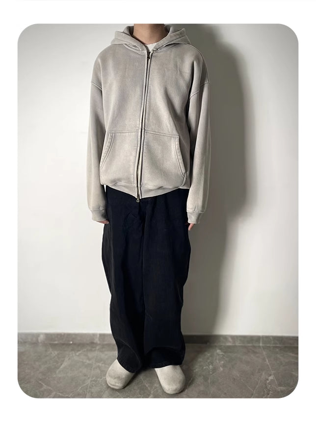 Retro Essence | Washed Oversized Zip-Up Hoodie
