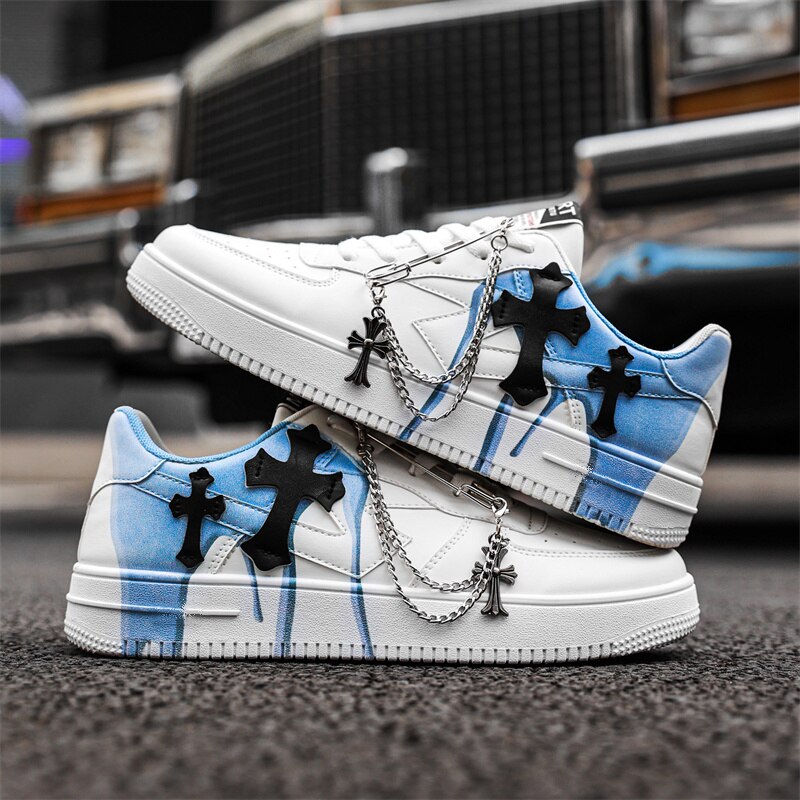 Hip Hop Anti-Odor Cross Pattern Breathable Height Increasing Hard-Wearing Lace-up Casual Versatile Sports Shoes Trendy Shoes - Santo 