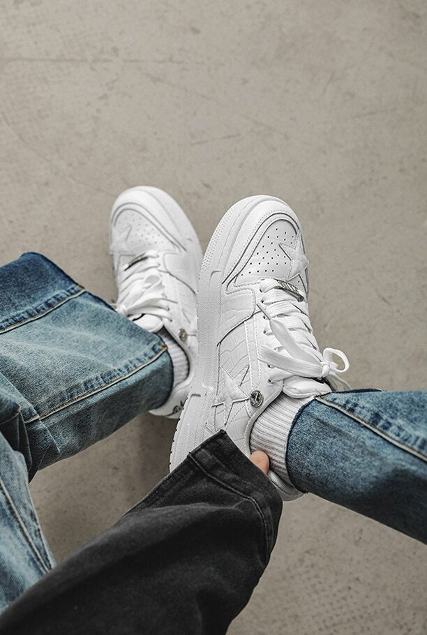 Hip Hop Lace-up Anti-Odor Breathable Shoes Tiny Spot Adult Unisex Artificial Leather Casual Shoes Hard-Wearing Height Increasing - Santo 