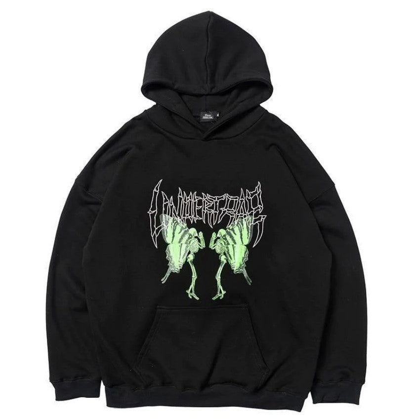 Wings of Chaos | Graphic Skeleton Print Hoodie