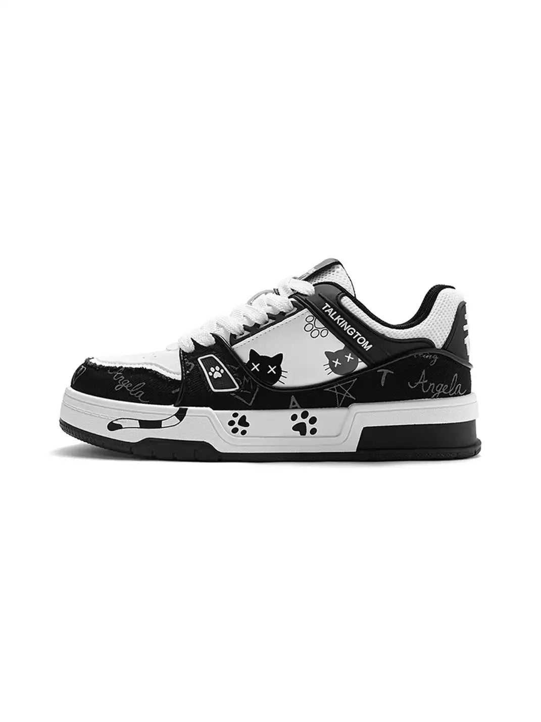 Anime Cat Graphic Low Top Sneakers Black product image
