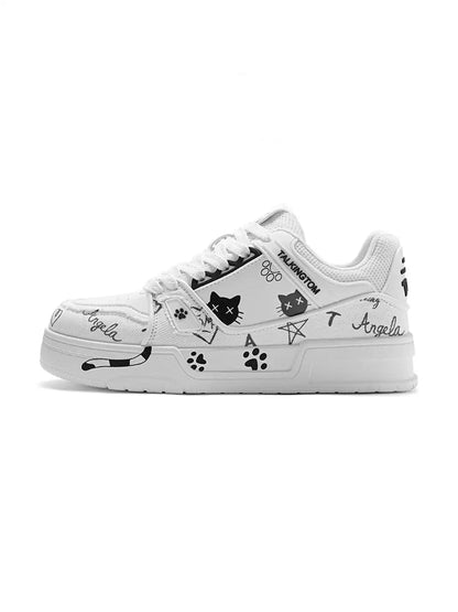 Anime Cat Graphic Low Top Sneakers White product image