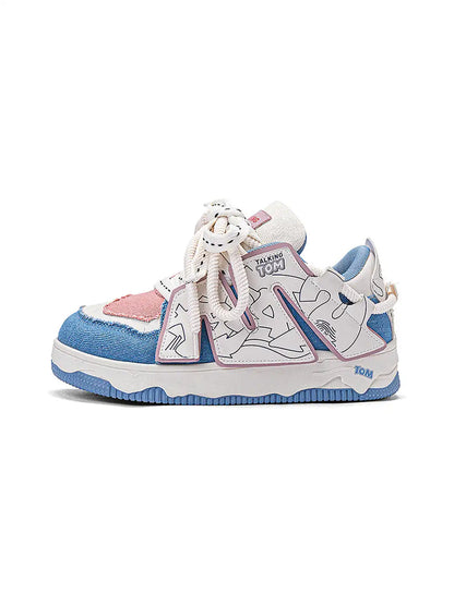 Color Block Graphic Casual Sneakers Blue Pink product image