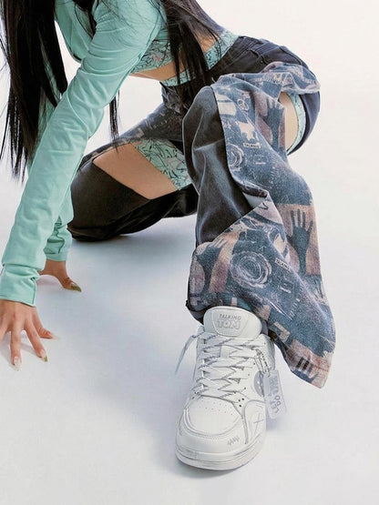 Broken Heart Graphic Low Top Sneakers on foot styling image 4