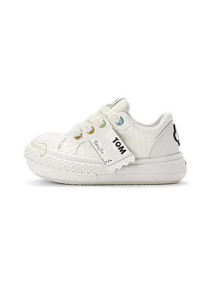Cat Graphic Thick Sole Low Top Sneakers White product image