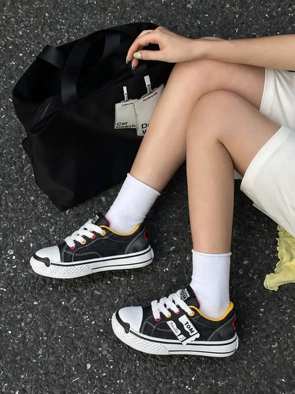 Cat Graphic Thick Sole Low Top Sneakers on foot styling image 3