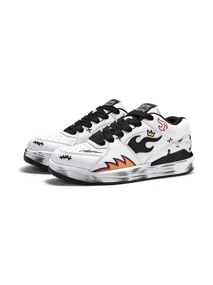 Flame Graphic Scuffed Low Top Sneakers White product image