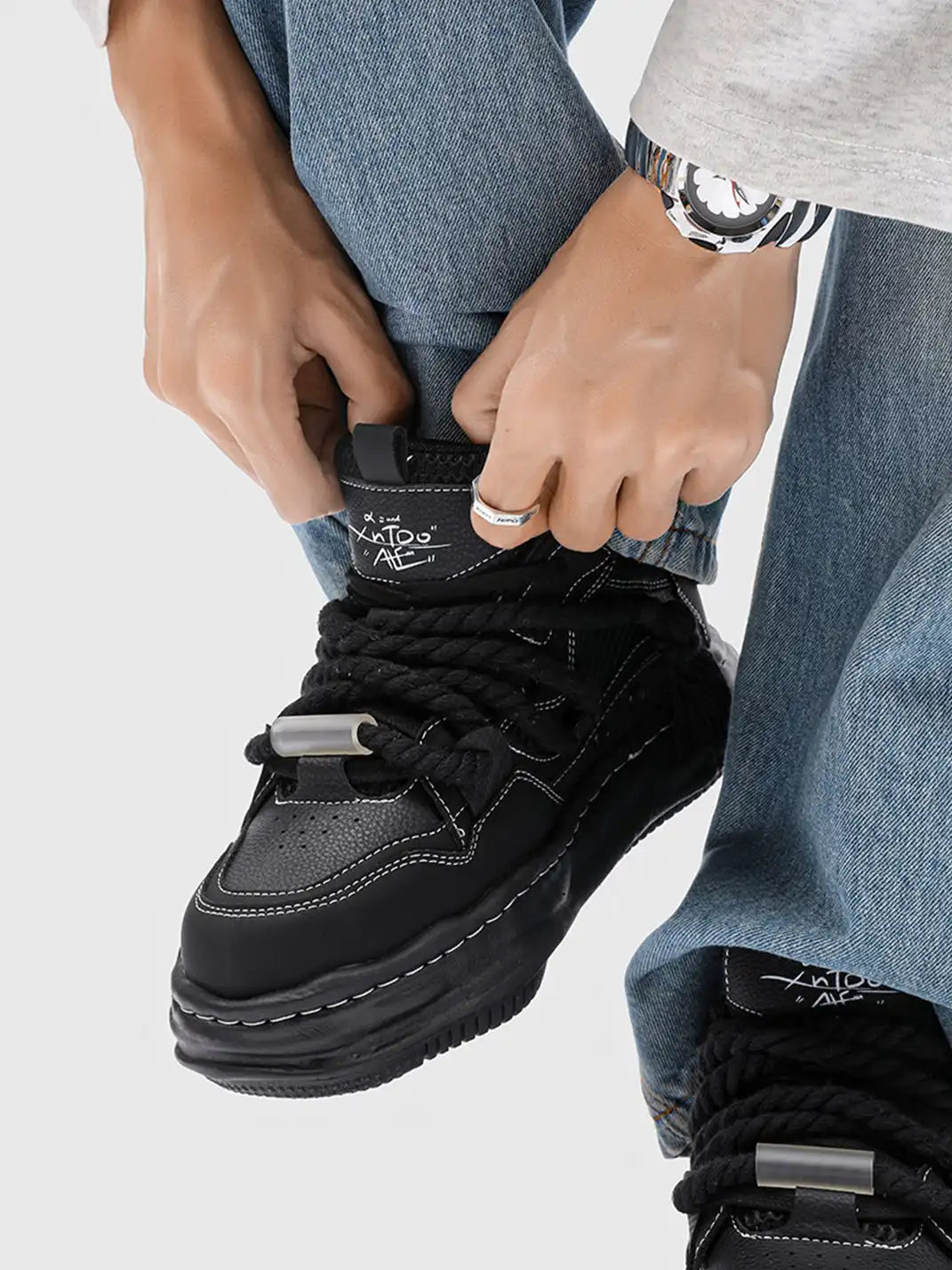 Wavy Sole Chunky Sneakers on foot styling image 4