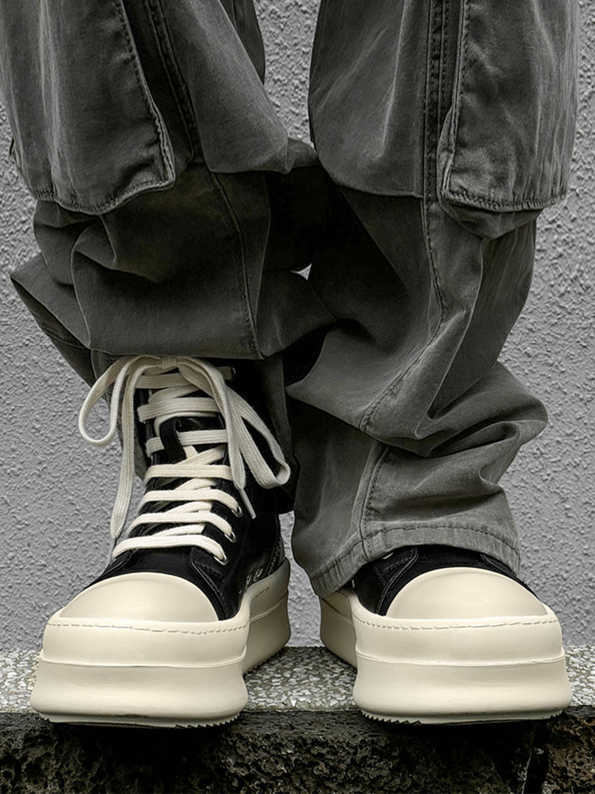 Side Zip Platform High Top Sneakers on foot styling image 2