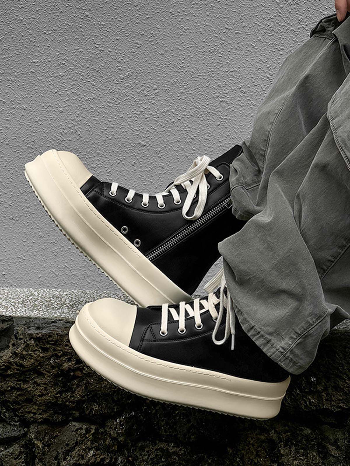 Side Zip Platform High Top Sneakers on foot styling image 3