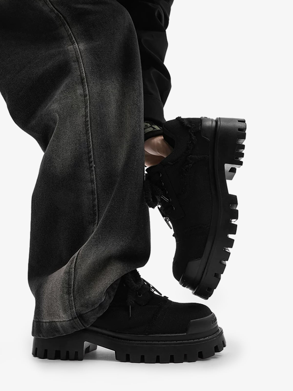 Four Point Star Denim Chunky Sneakers on foot styling image 3