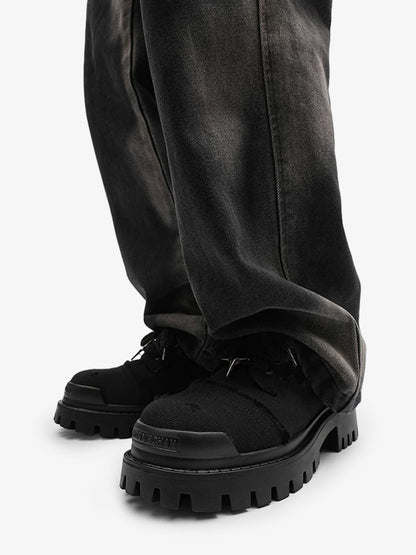 Four Point Star Denim Chunky Sneakers on foot styling image 4