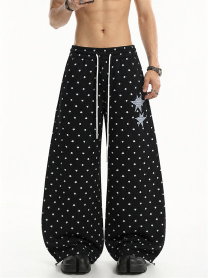Star Print Baggy Barrel Sweatpants model image