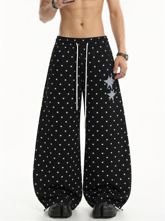 Star Print Baggy Barrel Sweatpants model image