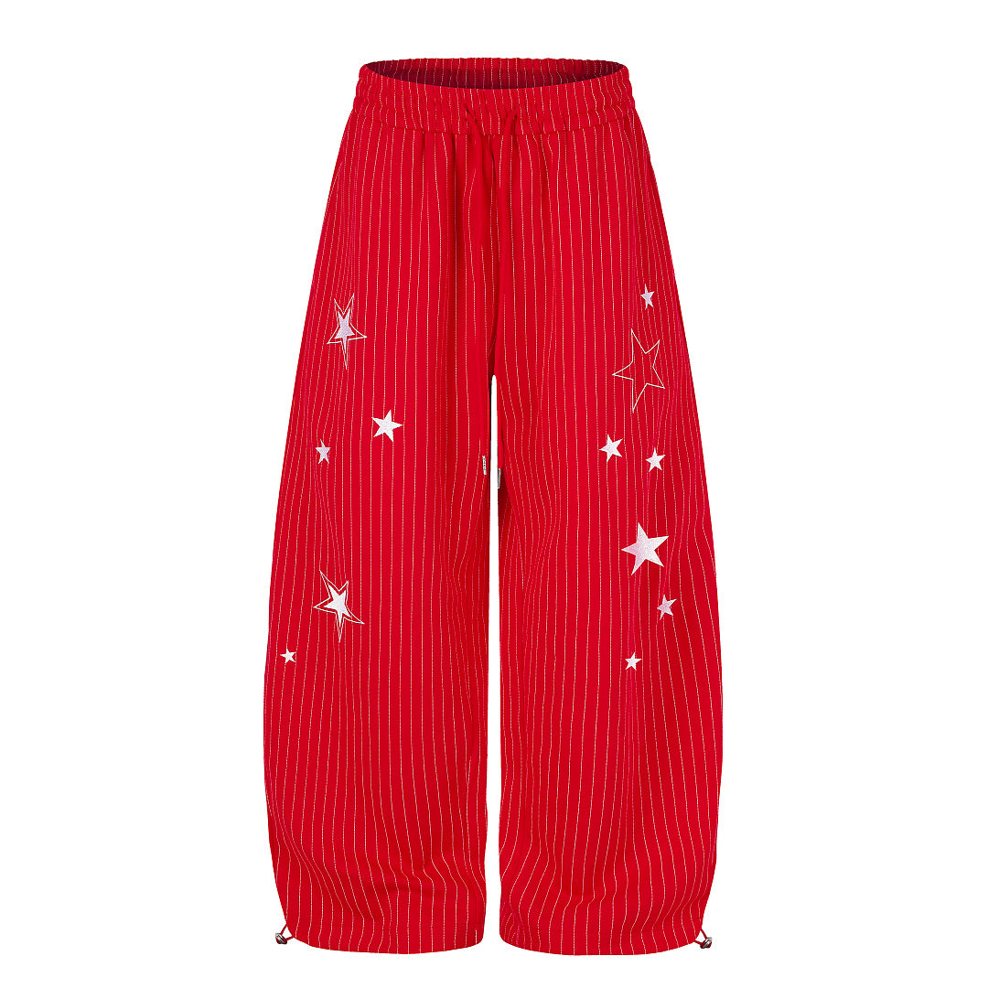 Star Embroidery Baggy Barrel Sweatpants Red product image